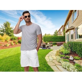 QPNGRP Men's 9" Inseam Stretch Waist Zipper Cargo Shorts with 6 Pockets White 34