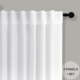 Pitalk White Curtains 38 Inch Wide for Windows 2 Panels Back Tab Loops Rod Pocket Light Diffusing Semi Sheer Linen Curtains for Bedroom Living Room Closet Doors Doorway 38 Inch Width by 63 Inch Length