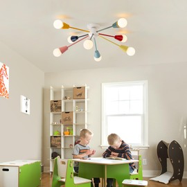 Ymlii Colorful Chandelier, 8-Light Modern Sputnik Chandelier, Kids Ceiling Light with Multi Color Rainbow Semi Flush Mount Ceiling Lights for Living Room Dining Room Bedroom Playroom E26 Base