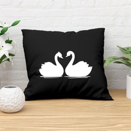 Huuraa Swan Couple Decorative Pillow with Filling 40 x 40 cm Black with Motif for All Couples in Love Gift Idea for Friends and Family