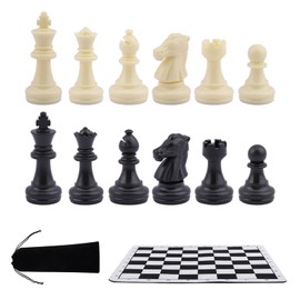 Portable Chess & Checkers Set, 235mm Tournament Roll Up Chess Board with Drawstring Bag, Folding Rollable Chess Set Travel Chess Set for Kids and Adults(Black)