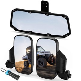 UTV Ranger Rear View Mirror And Side Mirrors Set Compatible With 2015-2024 Polaris Ranger 500 570 900 1000 XP Crew Accessories w/Pro-Fit Profiled Tube UTV Accessories(Includes 1 PCS Seat Belt Bypass)