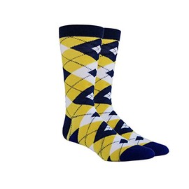 Argyle Men's Cotton Blend Dress Socks Yellow Navy Blue Size 7-13
