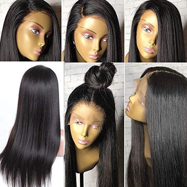 Human Hair Wigs with Baby Hair Silky Straight Remy Braziilian Human Hair Wig for Black Women Glueless Human Hair Lace Front Wigs Pre Plucked Lace Frontal Wig Human Hair Straight Hair 130% Density 16"