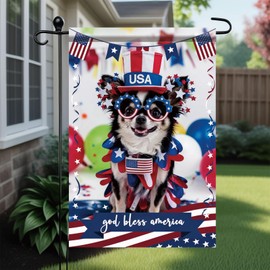 Starlit Patio Patriotic God Bless America Dog Garden Flag 4th of July Flag 12x18 Inch Double Sided Memorial Day Fireworks House Flags for Independence Day Outdoor Decor
