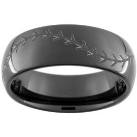 Custom Jewelry 8mm Black Dome Tungsten Baseball Stitch Band Ring for Men Women Sizes 3-17 (13.5)