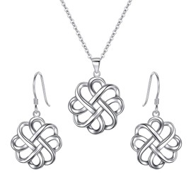 Clearine 925 Sterling Silver Infinite Love Irish Celtic Knot Hook Earrings Pendant Necklace Valentines/Mothers Day/Christmas/Birthday Jewellery Set for Womens