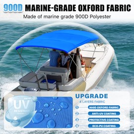 Mionovity 4 Bow Bimini Top Replacement Canvas with Light Hole & Storage Boot, Pontoon Bimini Top Replacement Canvas, 900D Heavy Duty Waterproof Bimini Top Canvas Only Without Frame, 8'L 91"-96"W Blue
