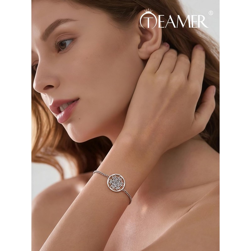 TEAMER Archangel Metatron Cube Bracelet Stainless Steel Adjustable Metatron Cube