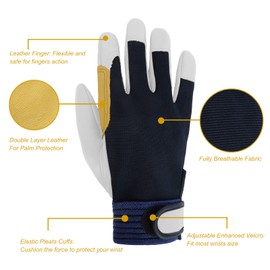 Kaket Gardening Gloves Heavy Duty Garden Working Gloves for Men Women Leather Safety Work Gloves Tear Resistant Touch Screen Breathable Construction Gloves (Medium)