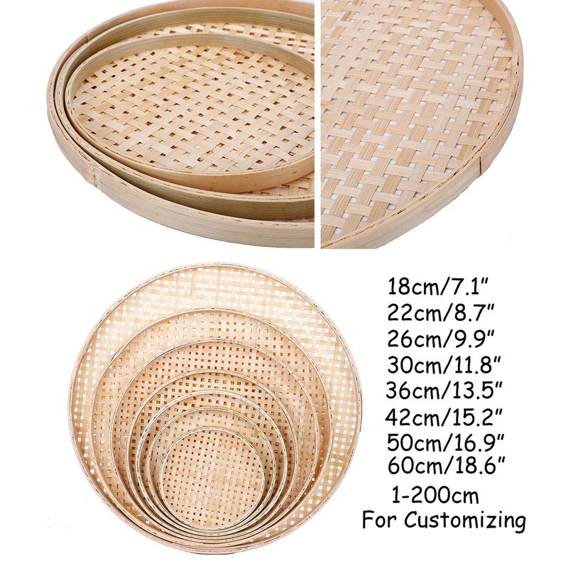 100% Handwoven Flat Wicker Round Fruit Basket Woven Food Storage