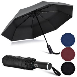 Vicloon Travel Umbrella, Folding Umbrella, 10 Ribs Compact Windproof Umbrella, Auto Open/Close, Sturdy Reinforced Canopy Automatic Portable Umbrella for Men and Women (Black)