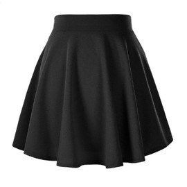 Afibi Girls Casual Mini Stretch Waist Flared Plain Pleated Skater Skirt (Small, Black)