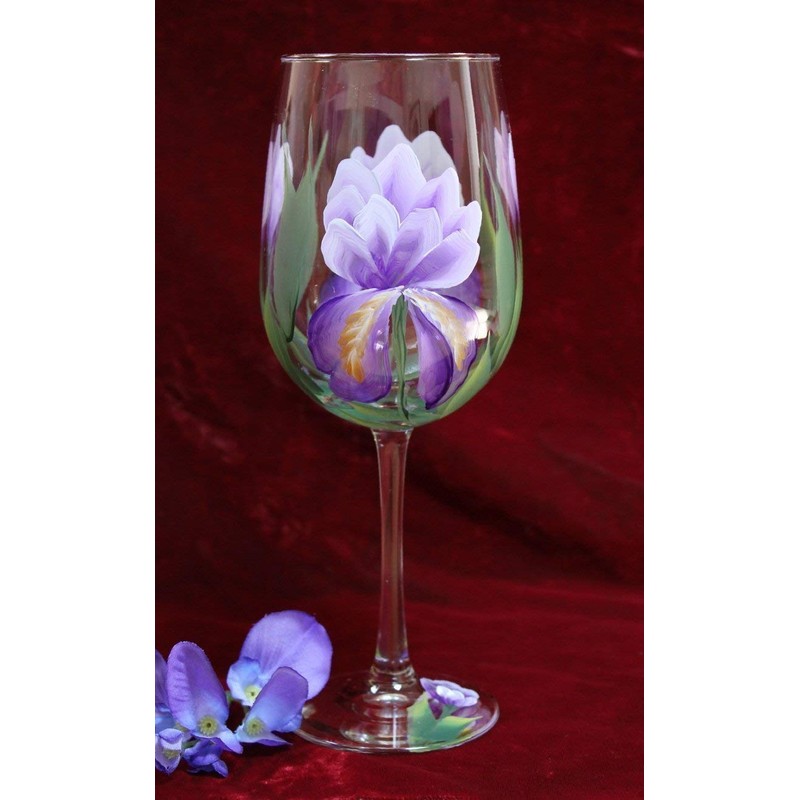 Hand Painted Wine Glasses - Iris Purple (Set of 2)