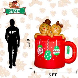 Poptrend Inflatable Christmas Decorations 6 Foot Inflatable Cup Gingerbread Man – Christmas & X’mas Blow Up Decor for Yard,Lawn,with LED Christmas Lights –Wacky, Funny, Colorful (6FT Gingerbread Man)