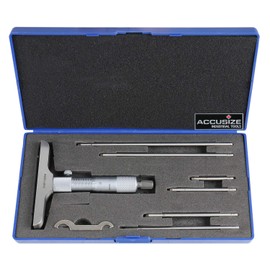 Accusize - 0-6" x 4" Micrómetro de Profundidad + Juego de 6 Varillas, 2025-4201