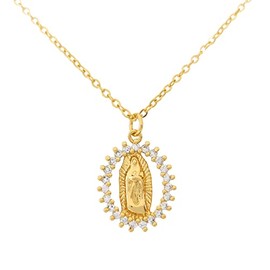 Collar con Medalla de la Virgen de Guadalupe - Collar Religioso - Pulsera Religiosa - Collar de Cruz - Collar de la Virgen de Guadalupe - Pulsera de Perlas de San Benito Ajustable - Chapa de Oro Calidad Premium 22k - Juego de Joyeria Religioso - Set Virg