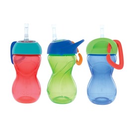 Nuby No-Spill Clik-It Flexi Straw Sippy Cup with Easy Grip - (3-Pack) 10 oz - Baby Sippy Cup for 6+ Month Old - Red/Green/Blue