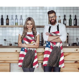 WONDERTIFY American Flag Eagle Apron,Patriotic Symbol USA Flag Stars and Stripes with Bald Eagle Bib Apron with Adjustable Neck for Men Women,Suitable for Home Kitchen Cooking Waitress Chef Apron