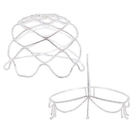 NBEADS 2 Pieces 2 Styles Rhinestone Mesh Headpiece, Silver Head Chain Tassel Mesh Flapper Headband Chain for Bridesd DIY Crafts, Platinum and Silver