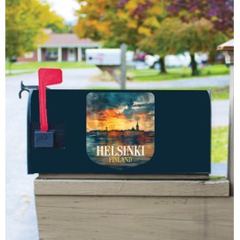 Helsinki Finland Sunset Cityscape Design Souvenir Magnetic Mailbox Cover