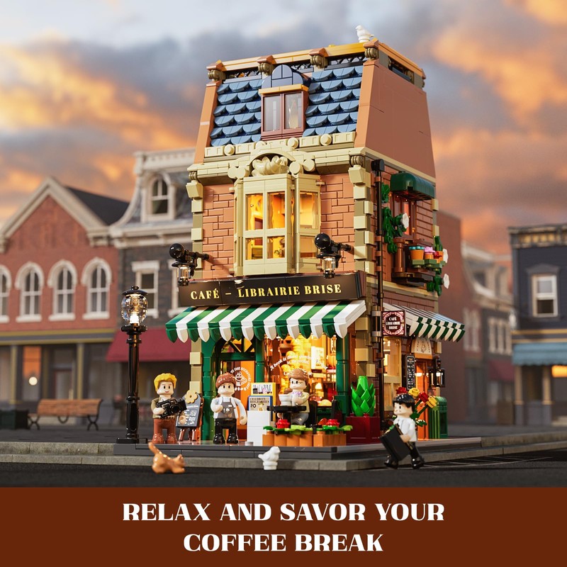 Funwhole Book-Cafe Lighting Building-Bricks Set - City Town Coffee House