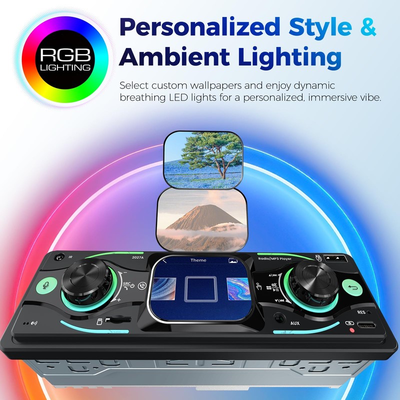 Single DIN Car Stereo with Touchscreen, Bluetooth Audio, Car Radio