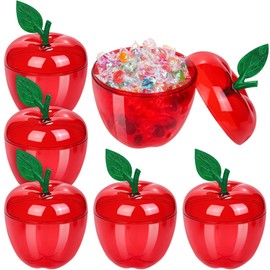 Aneco 50 Pack Red Apple Container Teacher Appreciation Gift Candy Box Valentine Wedding Party Toy Large Filled Plastic Bobbing Apple Candy Jars with Lids Back to School Party Supplies