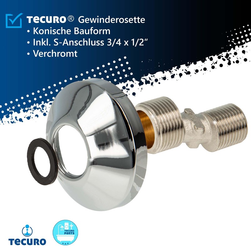 tecuro Threaded Rosette Conical Design with S-Connector 3/4 x 1/2