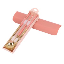 Stainless Steel Flatware Set Reusable Utensils Set Student Cutlery Storage Box Travel Fork Spoon Chopsticks SetPink Gold