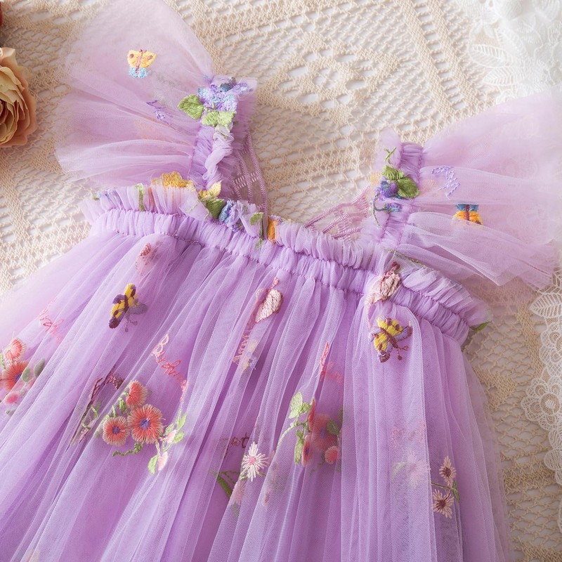 Nileafes Toddler Girl Flower Butterfly Embroidery Tutu Dress Casual Tulle