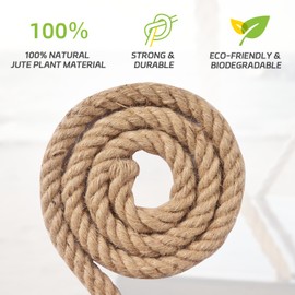 BRETANGME Thick Rope 1 Inch 50 Feet, Heavy Duty Rope, Twisted Jute, Natural Hemp for Tug of War, Docking, Climbing, Gardening, Outdoor DIY Projects, Crafting