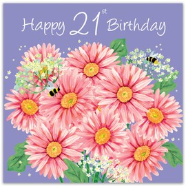 Twizler 21st Birthday Card for Women - Gerberas Floral - Girls Age 21 Year Old Happy Birthday Card for Her Female