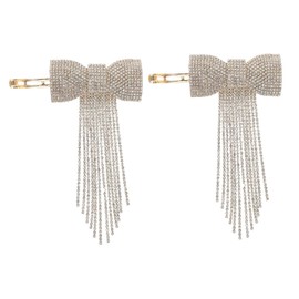 PACKOVE 2pcs Rhinestone Bowknot Hair Clips with Tassel Hairpins for Women Elegant Hair Accessories for Parties and Daily Wear Stylish