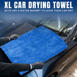Towelogy® 2 Pack Premium Extra Large Car Drying Towel Edgeless Thick Dual Absorbency 40x60cm Cleaning & Detailing Towels (Blue)