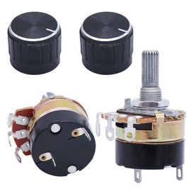 TWTADE 2Pcs 500K Ohm Single Linear Taper Dimmer Potentiometer with on/Off Switch + 2pcs Black Aluminum Alloy knob