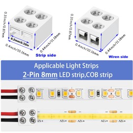 RUNCCI-YUN 20 Pack led Light Strips Connectors 8mm 2 Pin Solderless White 5V 12V 24V LED Tape Light Connectors