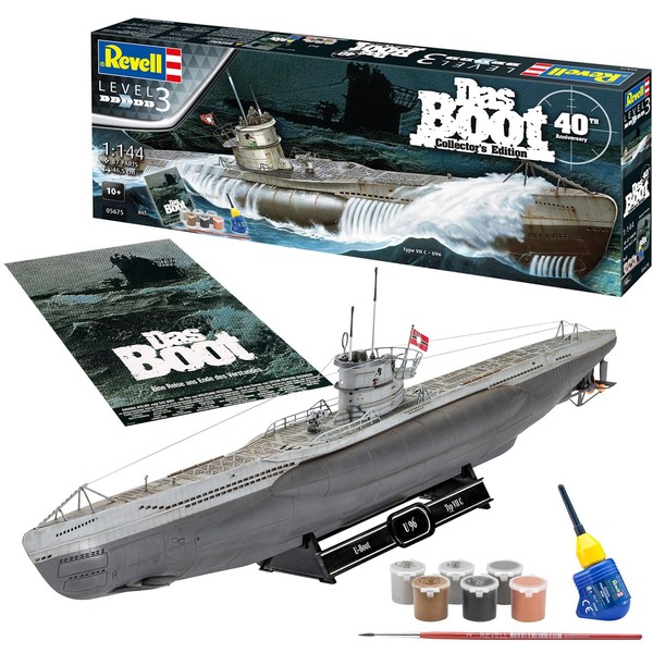 Revell Gift Set 05675 "Das Boot" Movie 40 Years Collector's Edition 1:144 Scale Unbuilt Plastic Model Kit with Contacta Professional Glue, Paintbrush, Selected Aqua Color Paints & Repro Movie Poster