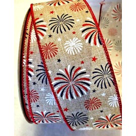CH Patriotic 2.5" by 5 yd Red White Blue Fireworks Wired Ribbon Memorial Day