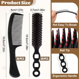 JJUNW 60 Pcs Hair Brush and Comb Set, Bulk Hair Brushes for Homeless Individually Wrapped, Lightweight Hair Brush and Comb for Women, Kids, Hotel Travel (Black)