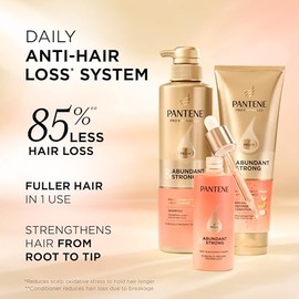 Pantene Abundant & Strong Régimen de 3 piezas con complejo B5 + niacinamida, champú (13.5 onzas), acondicionador (8 onzas), suero (2 onzas) para pérdida de cabello, adelgazamiento, antirotura, volumen
