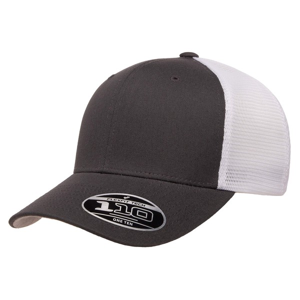 Flexfit Mens 110 Mesh Trucker Hat, Anthracite/White, One Size, Anthracite/white
