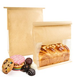 MTOPHLS 20 Pack Large Paper Bread Loaf Bags with Tin Tie Tab Lock for Homemade Sourdough Bread, 8.7x4.3x11 Inches Kraft Bakery Packaging Bags with Clear Front Window for Gifting Cookies Treat Storage