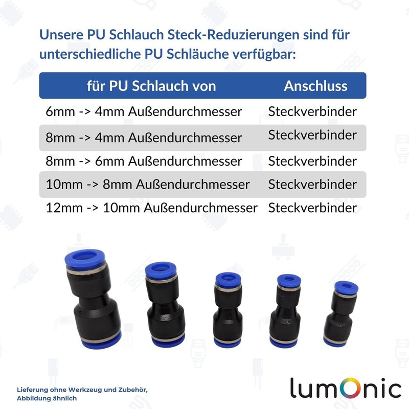 10 x Lumonic I PU Hose Connector Reduction I 6