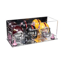 Better Display Cases Acrylic Three Mini - Miniature Football Helmets (not Full Size) Display Case with Mirror Case, Pink Risers and Mirror Base 19.25" x 8.25" x 8" (V47/A103)