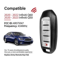 Keylessbest Replacement for 2020 - 2023 Infiniti Q50 Q60 Key Fob Remote Control KR5TXN7 5 Buttons 4A 434MHz