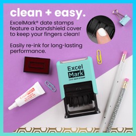 ExcelMark 2445 Date Stamp – Perfect for Shipping, Receiving, Expiration and Due Dates (Red Ink, Seafoam Mount)