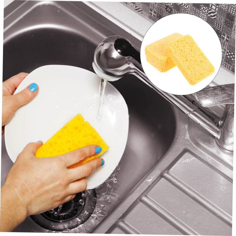KOMBIUDA 4pcs Wood Pulp Dishwashing Sponge Heavy Duty Cellulose Scrub