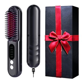 Mindrain Mini Cordless Hair Straightener Brush Pro A+, Portable Straightening Brush for Travel, Ionic Hot Comb Straightener, USB Rechargeable, It can be Used While Charging, Gifts for Women. (Black)