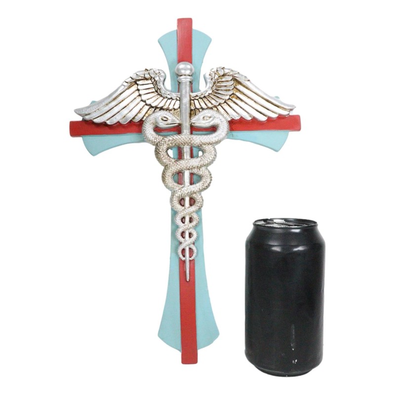 Physician Healer Caduceus Herald's Wand Entwined Serpents Winged Wall Cross